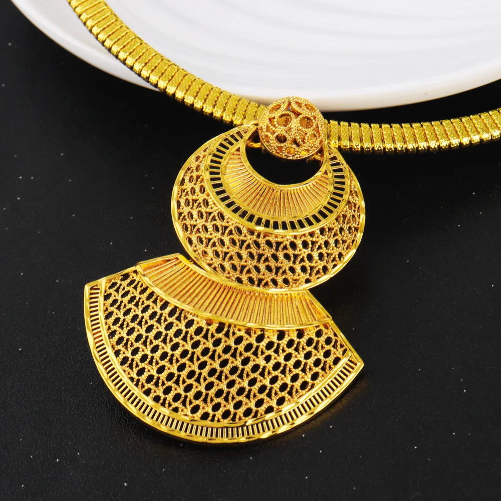 Dubai Gold Jewelry Set For Women Indian Earring Necklace Ring Nigeria Moroccan Bridal Accessorie Wedding Party Gift