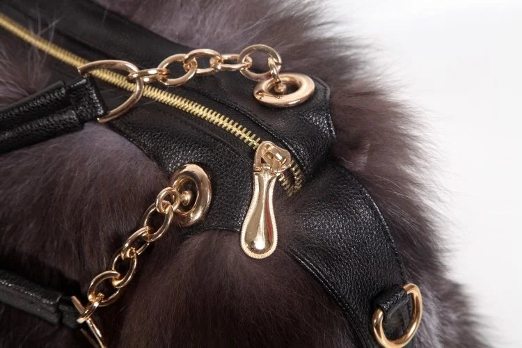 Real Fur Women Handbags Women Luxury Fox Fur Bag Fashion Female Furry Handbag Real Leather Evening Bag Natural Fur Shoulder Bag