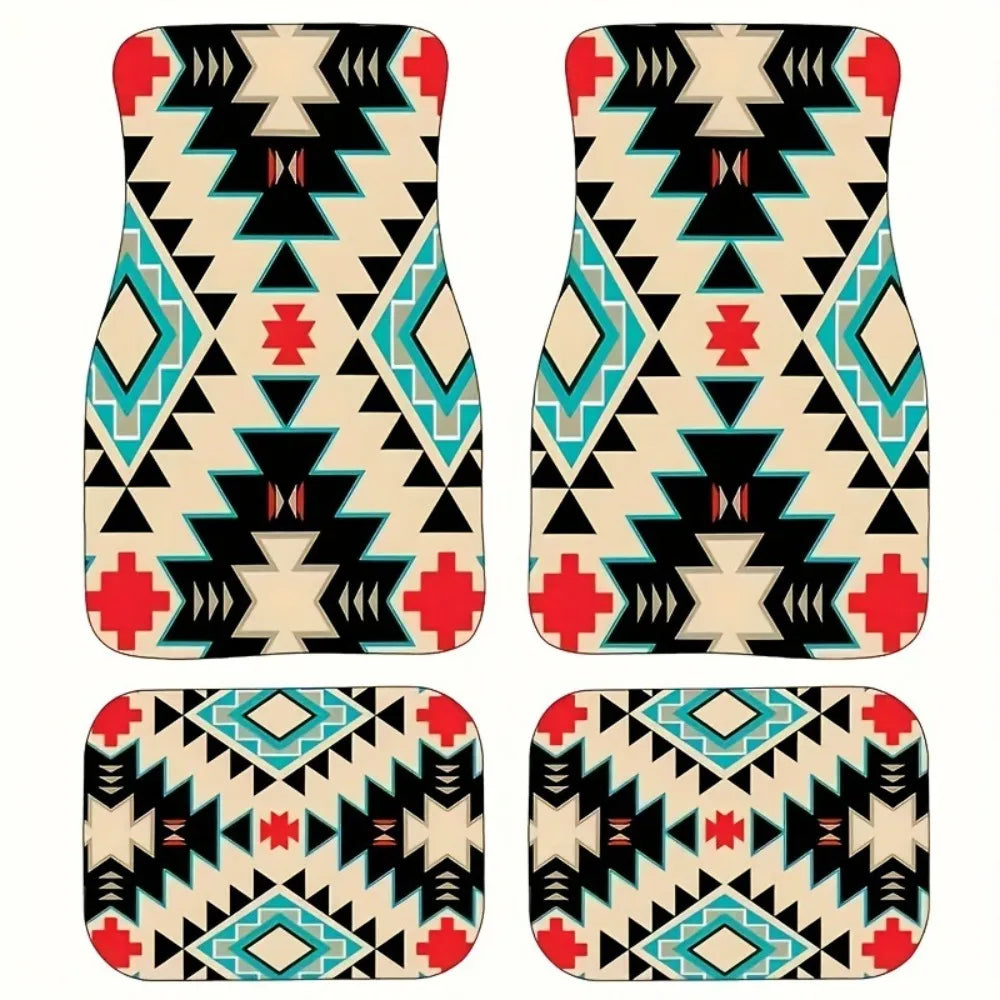 4Pcs Bohemian Car Floor Mats Rubber Back Heavy Duty Persian Carpet Dirty Resistant Car Decoration Car Floor Protector Rugs