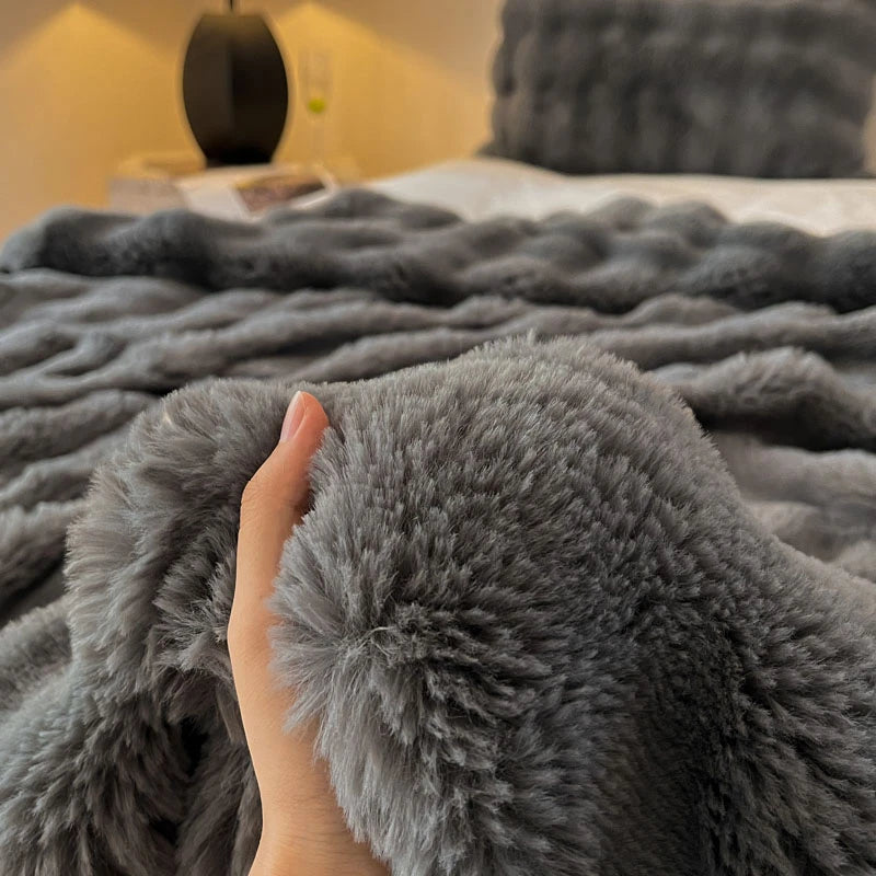 Luxury Faux Fur Rabbit Fur Thickened Blanket, Winter Soft Blanket Throw for Home Bed Sofa Cover 100X150cm 150X200cm 200X230cm