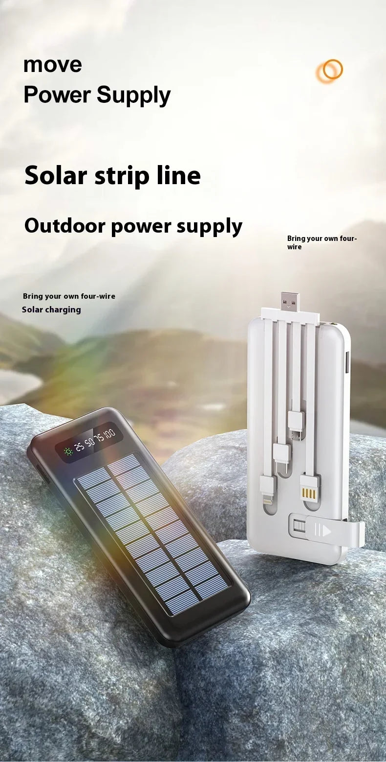 Solar Power Bank 20000mAh - Portable Fast Charging Outdoor Power Bank with Removable Cable