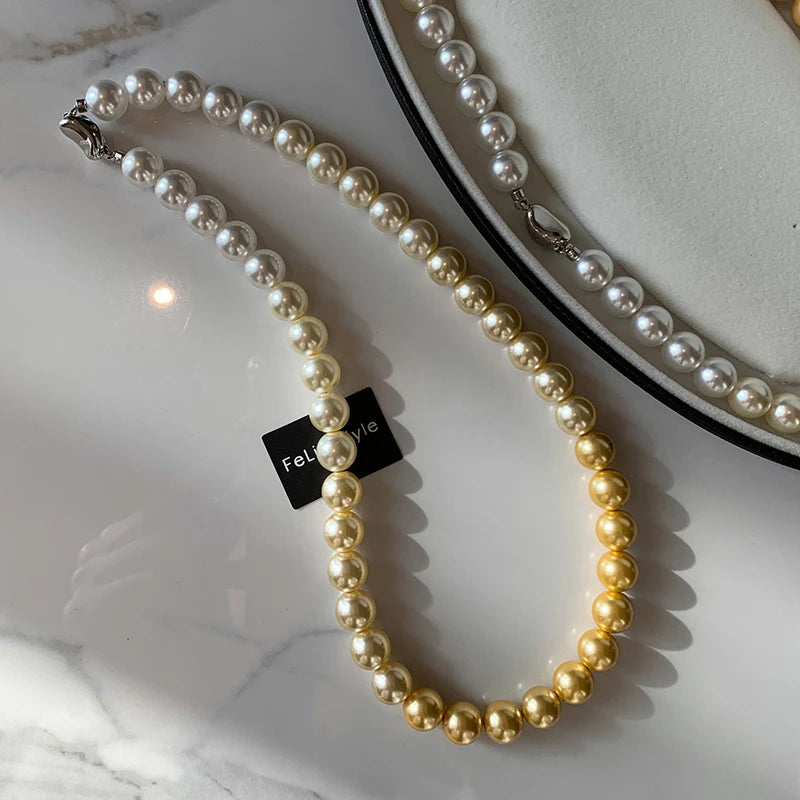 French elegant white gradient champagne pearl bead necklace for women's luxury accessories collarbone chain 2024 fashion jewelry