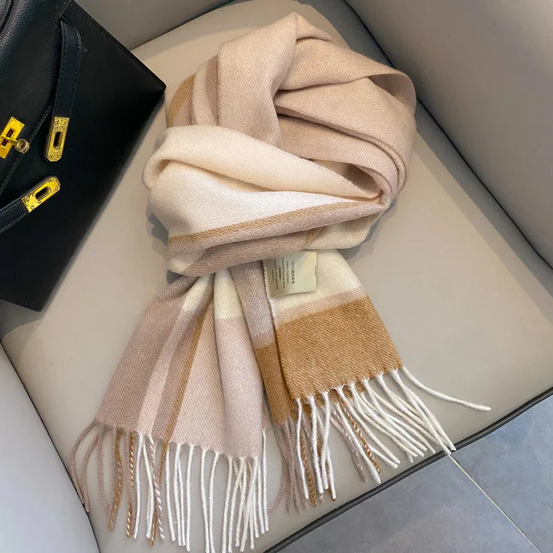 100% Wool Women Scarf Autumn Winter Vintage Preppy Style Plaid Wrap Scarve Pashmina Mujer Femme Foulard Bufanda Shawl Unisex Men