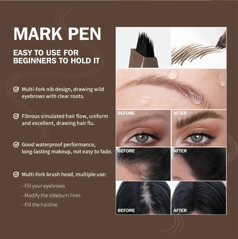 Long Lasting 4D Eyebrow Pen Multi Forks Liquid Pen Tip Fine Sketch Liquid Tattoo Brow Waterproof Precise Makeup