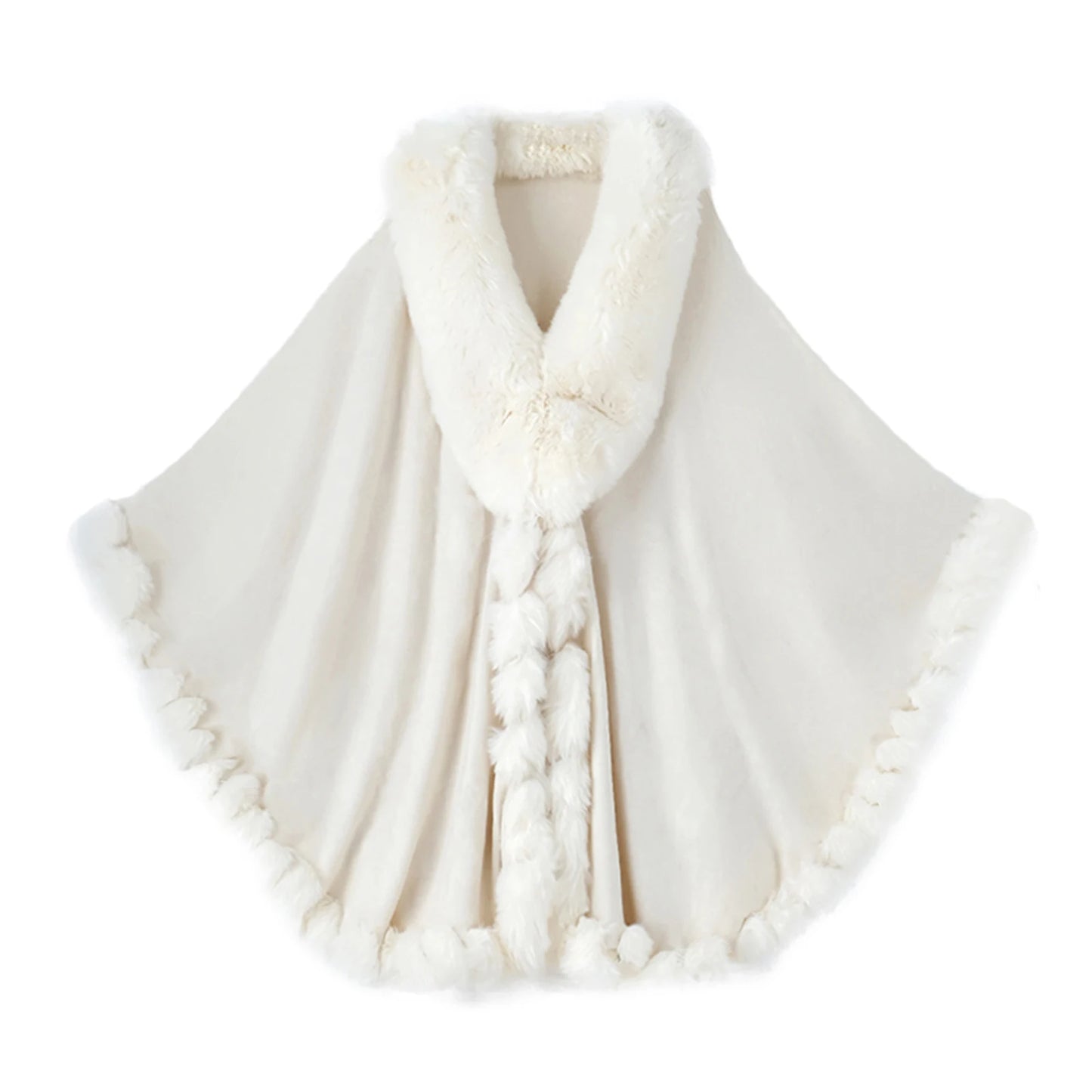 Women Faux Fur Neck Winter Poncho Overcoat Cape Thick White Black Warm Shawl Cloak Big Pendulum Cardigan Loose Coat