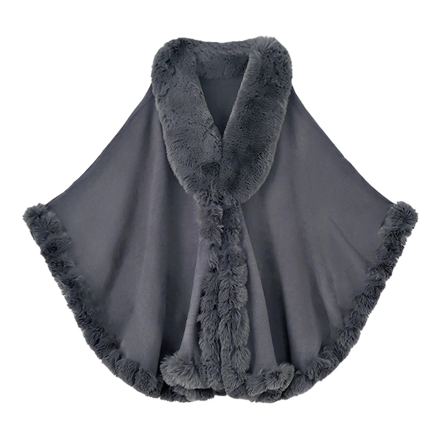 Women Faux Fur Neck Winter Poncho Overcoat Cape Thick White Black Warm Shawl Cloak Big Pendulum Cardigan Loose Coat
