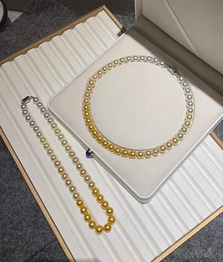 French elegant white gradient champagne pearl bead necklace for women's luxury accessories collarbone chain 2024 fashion jewelry
