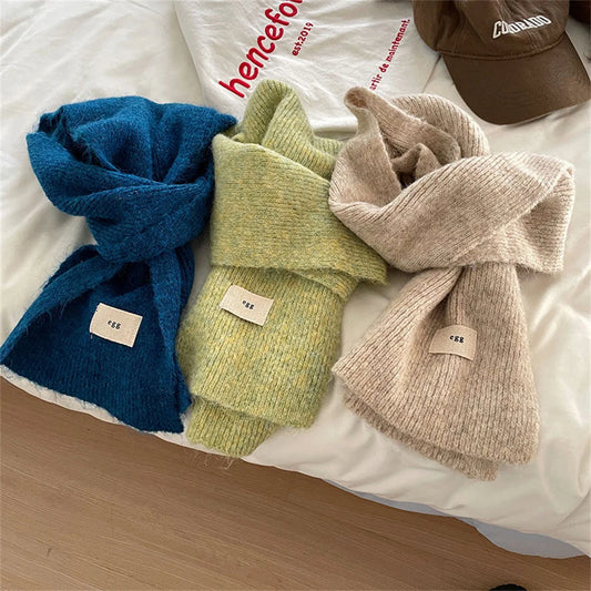 Winter New Woolen Knitted Solid Color Scarf Female Versatile Cold-proof Shawl Women's Thickened Warm Scarves Apparel Accessories