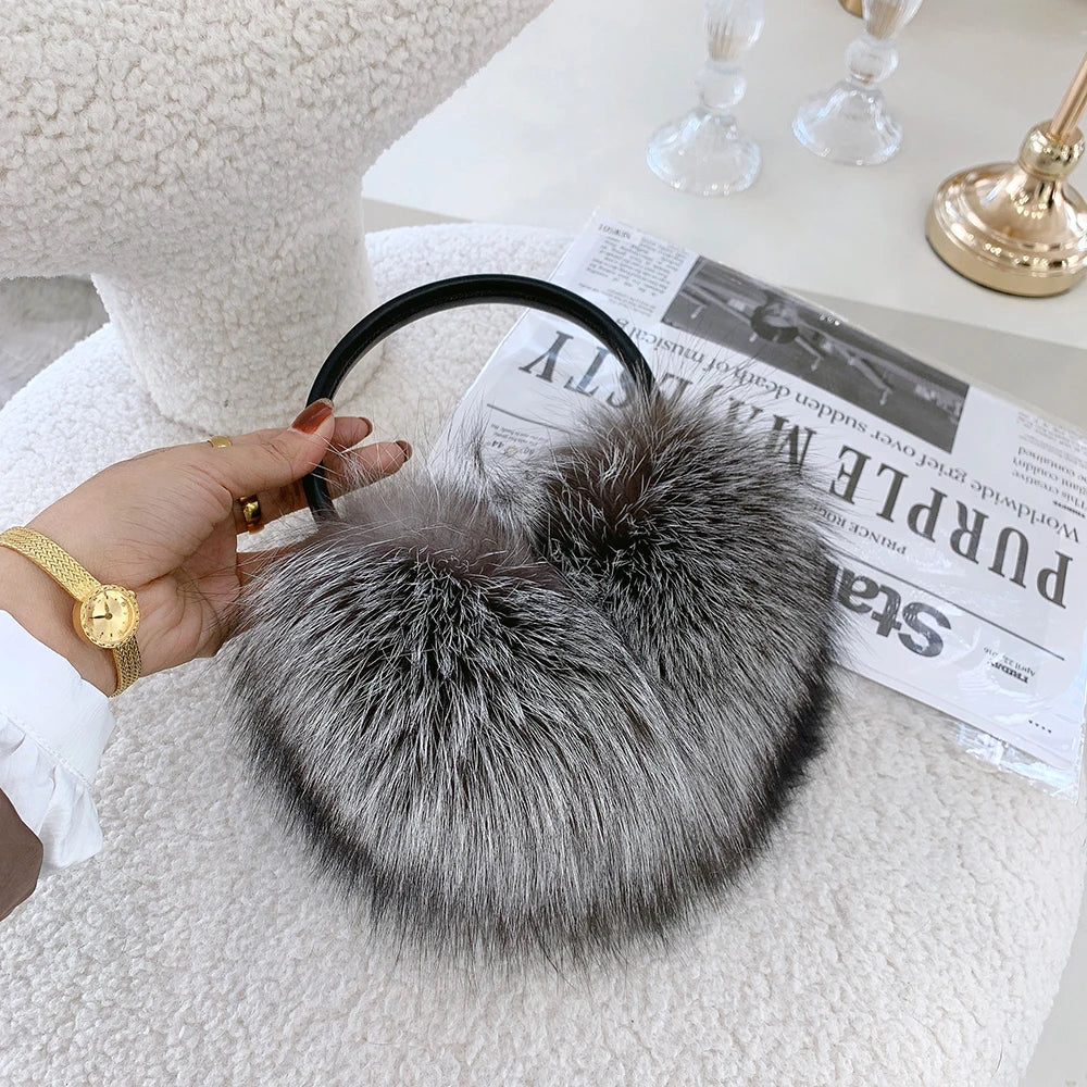 Winter Women Warm Real Fox Fur Earmuffs Girl's Earlap Ultra Large Ladies Plush Earmuff Luxury Ladies Fox Fur Earmuffs