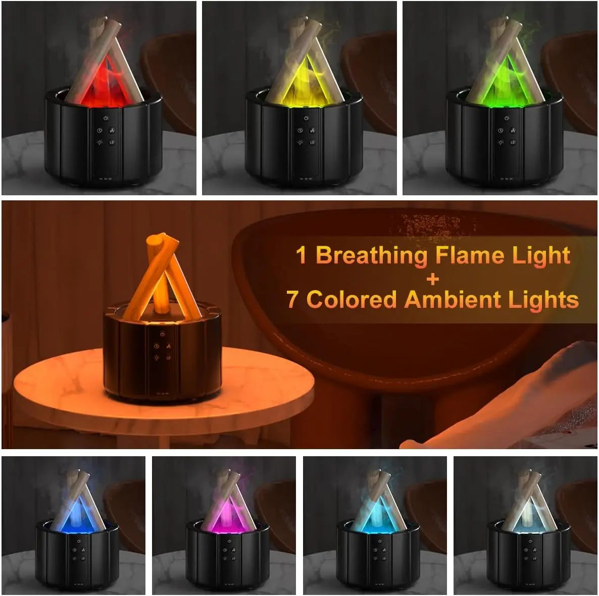 2025 New Simulated Flame Aroma Diffuser - Bonfire Air Humidifier Ultrasonic Cool Mist LED Essential Oil Lamp