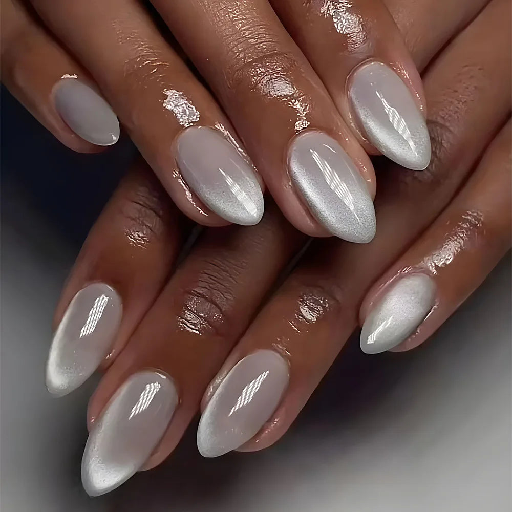 24pcs French Almond Press on Nails Simple False Nails Wearable Stick-on Nail Fake Nails Uñas Postizas Mujer Накладные Ногти 네일팁