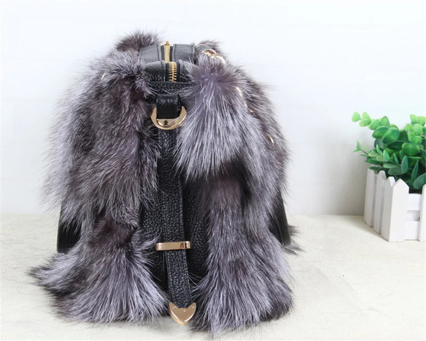 2026 Luxury Real Fox Fur Bag Winter Women Handbag Designer Luxury Bag Evening Party Bags Leather High Quality Shoulder Bag Natural Fur Bag