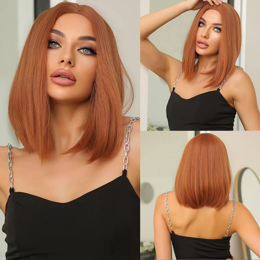 Synthetic Wigs Short Ombre Sky Blue White Wig with Bangs Straight Blunt Bob Cut Hair for Women Halloween Cosplay Heat Resistant