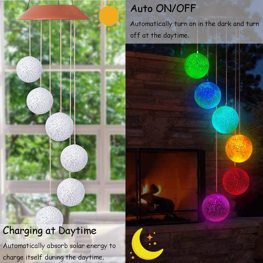 Solar Wind Chime Light - Color Changing LED Crystal Ball Hanging Lights for Garden Party Yard