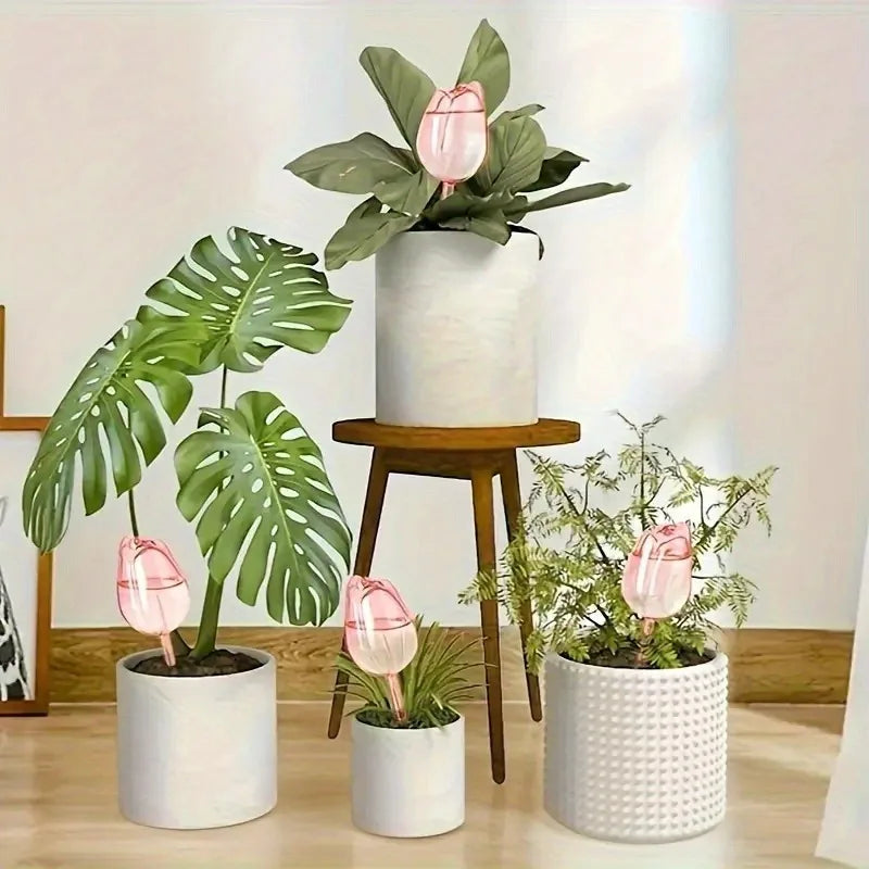 Pink Tulip Plant Watering Balls - Automatic Plant Drippers for Indoor & Outdoor Plants