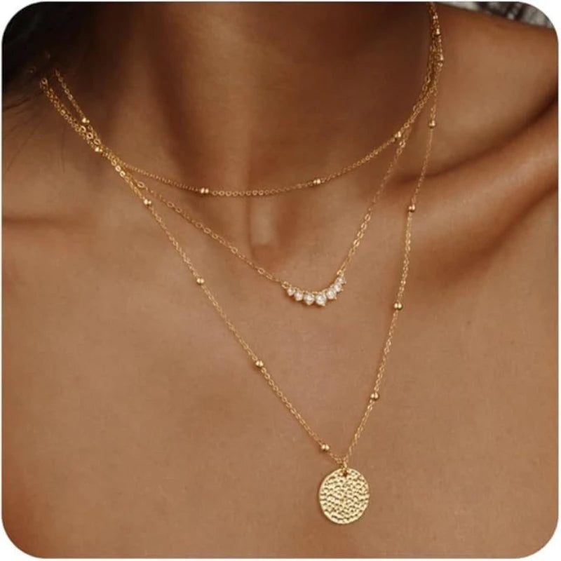 LENNIK European Layered Necklace - Brass Gold Plated Choker Chain Jewelry
