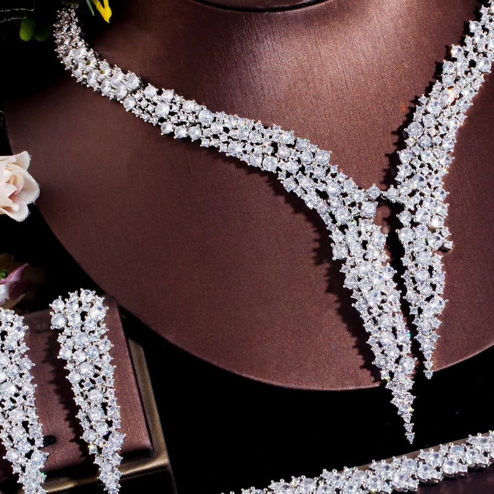 Bridal jewelry set with lab diamond necklace and matching earrings