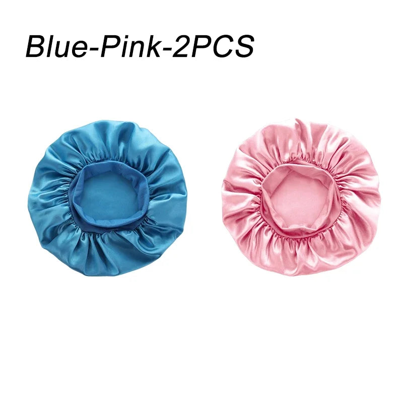 Women Satin Bonnet Wide Band Elastic Sleep Cap Hair Care Head Wrap Beauty Spa Bathing Hat Night Sleeping Cap for Curly Long Hair