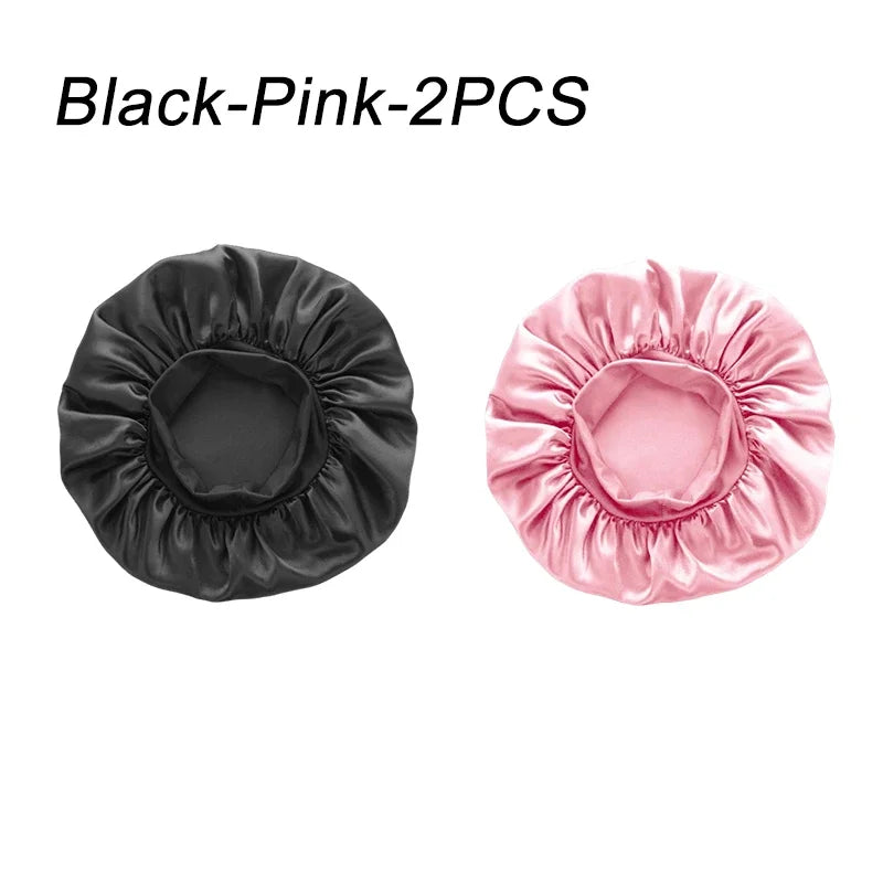 Women Satin Bonnet Wide Band Elastic Sleep Cap Hair Care Head Wrap Beauty Spa Bathing Hat Night Sleeping Cap for Curly Long Hair
