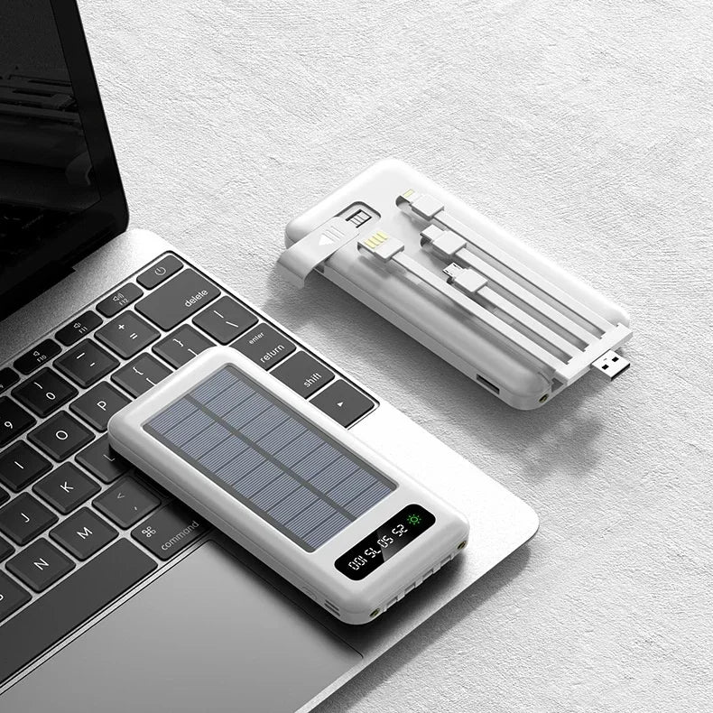 Solar Power Bank 20000mAh - Portable Fast Charging Outdoor Power Bank with Removable Cable