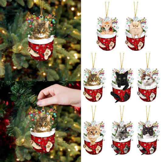 Cartoon Cat Christmas Decoration - Cute Hanging Xmas Tree Pendant for Home Party Car Decor