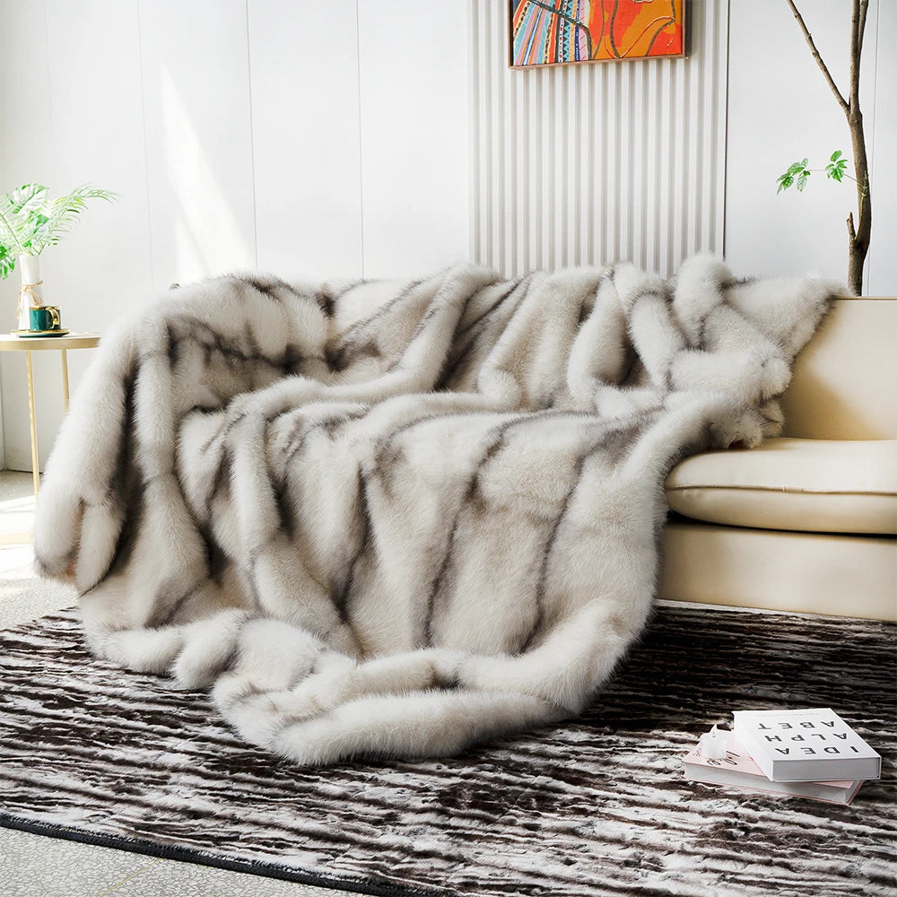 Luxury Faux Fur Blanket High-end Bed  Fox Fur Blankets For Beds Plaid on The Sofa Cover Decoration Home Blankets And Throws