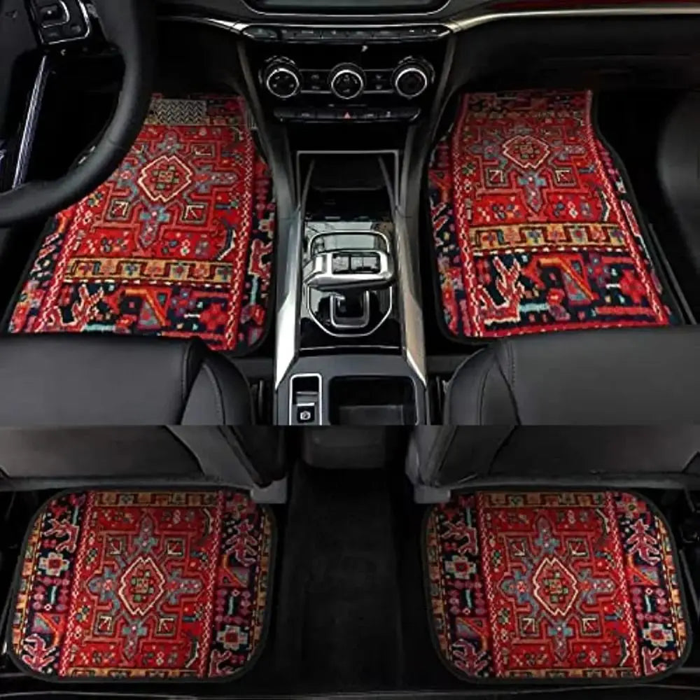 4Pcs Bohemian Car Floor Mats Rubber Back Heavy Duty Persian Carpet Dirty Resistant Car Decoration Car Floor Protector Rugs