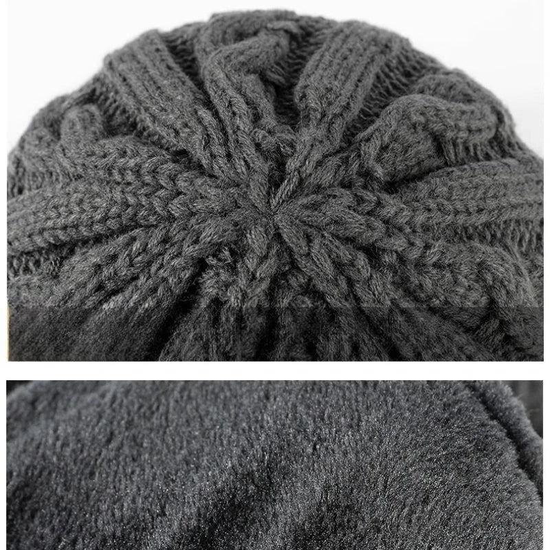 Men's Short-Brimmed Baseball Cap Classic Fashion Winter Warm Baseball Cap Thickened Braided Knitted Hat