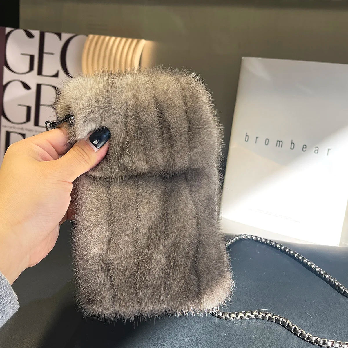 Real Mink Fur Bag Crossbody Bags For Women Phone Bag Lady Shoulder Bags Real Fur Bag Female Messenger Bag Winter Handbag Ladies