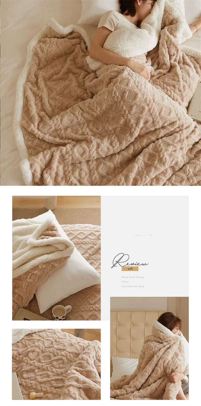 Double Thickened Throw Blanket Pile Tapestry Winter Warm Bed Cover Sofa Blanket Multifuntional Blanket Super Soft Cozy Blankets