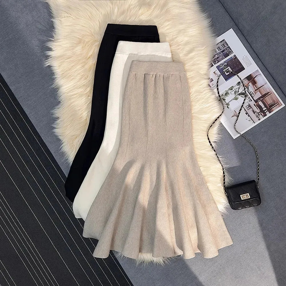 High Waist Knit Mermaid Skirt - Elegant Trumpet Style Long Skirt for Women