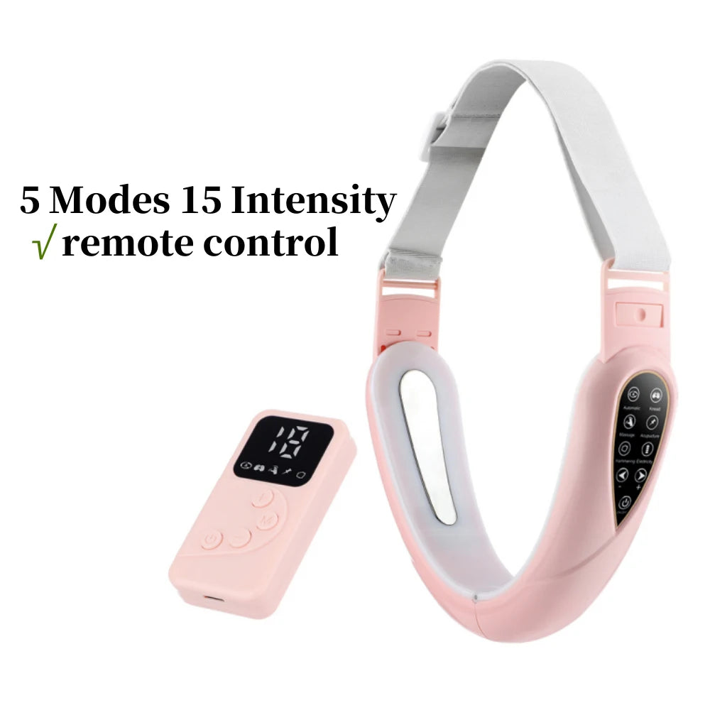Jawline facial massager with EMS pulse vibration and heat