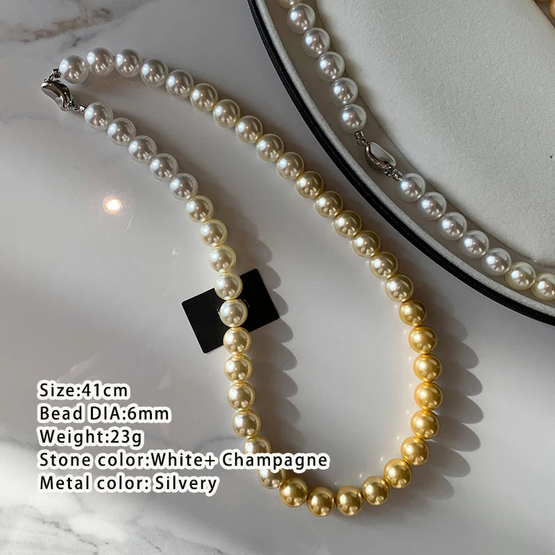 French elegant white gradient champagne pearl bead necklace for women's luxury accessories collarbone chain 2024 fashion jewelry