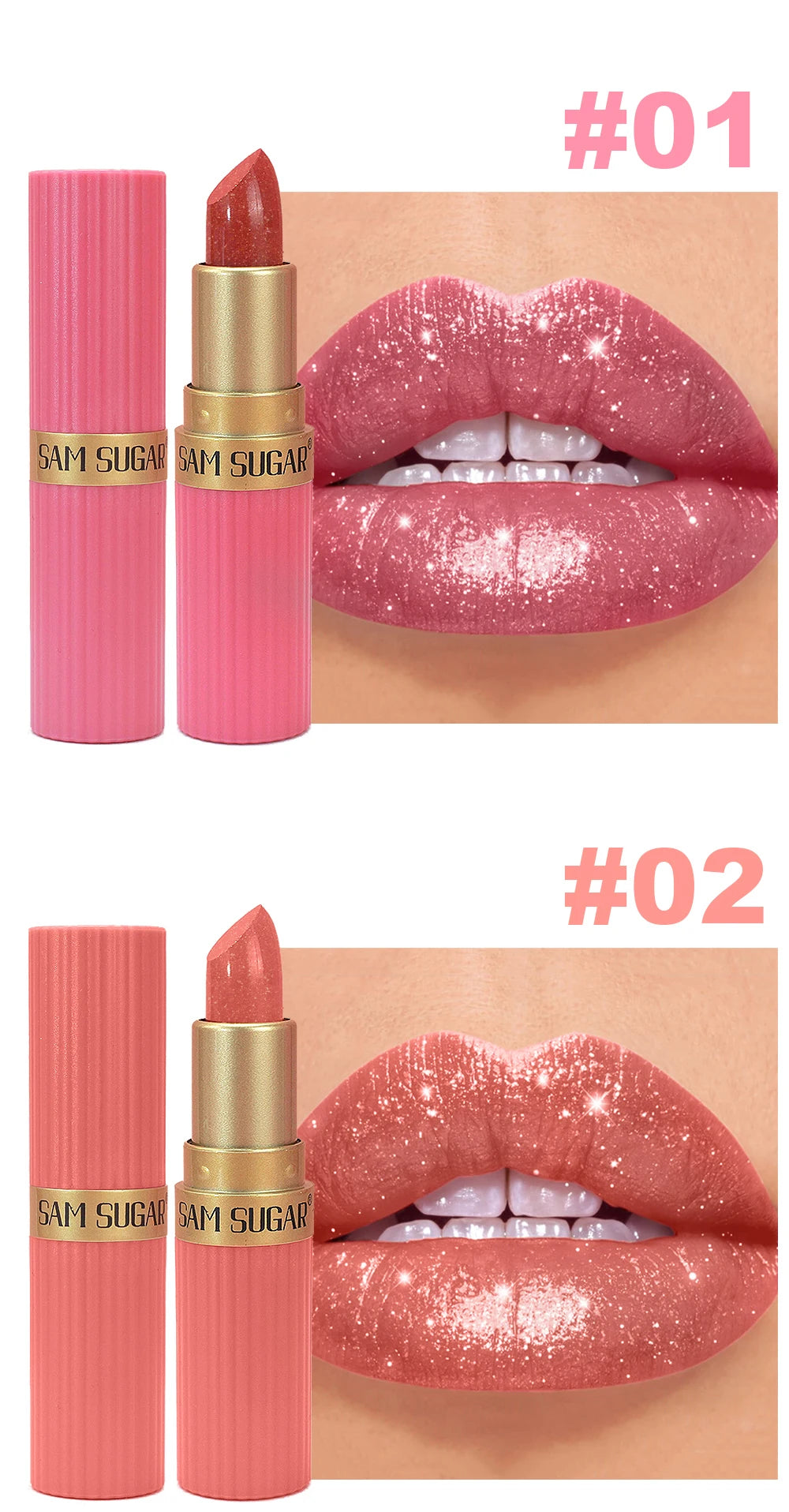Pearlescent Pink Glitter Velvet Lipstick Metallic Waterproof Long Lasting Matte Shimmer Diamond Lipstick Women Makeup Cosmetic