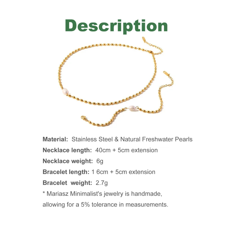 Statement Natural Pearl Charm Beaded Stainless Steel Necklace for Women Gold Color Collarbone Chain Minimalist Jewelry Set