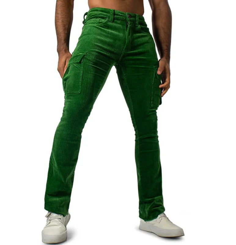 Men's Stretch Work Pants with Multiple Pockets Slim Fit Running Pants, Corduroy Casual Pants Breathable Street Style and Warm