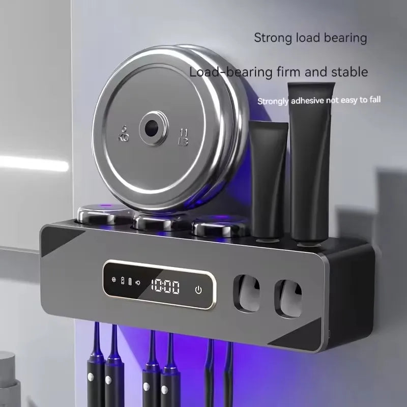 Smart UV Sanitizing Toothbrush Holder – Wall-Mounted Organizer with Automatic Toothpaste Dispenser, USB Charging, No-Drill Installation, Lithium Battery