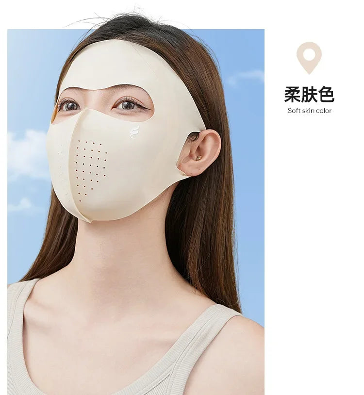 Ladies and Men's Summer Full Face Hyaluronic Acid Sunscreen Mask UPF 500+UV Protection Breathable Ice Silk Mask for Outdoor Spor