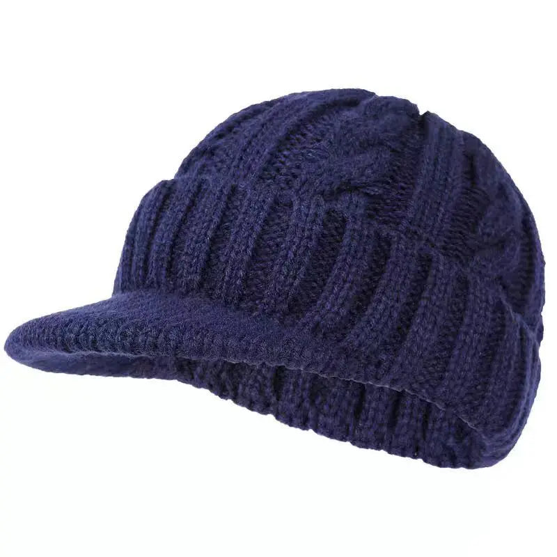 Men's Short-Brimmed Baseball Cap Classic Fashion Winter Warm Baseball Cap Thickened Braided Knitted Hat