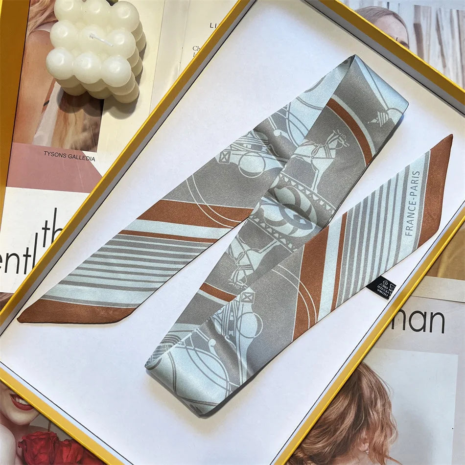 NEW 2026 Long Scarf for Women Narrow Ribbon Headband Female Neckerchief Handle Bag Band Bandana Hair Tie Accessories