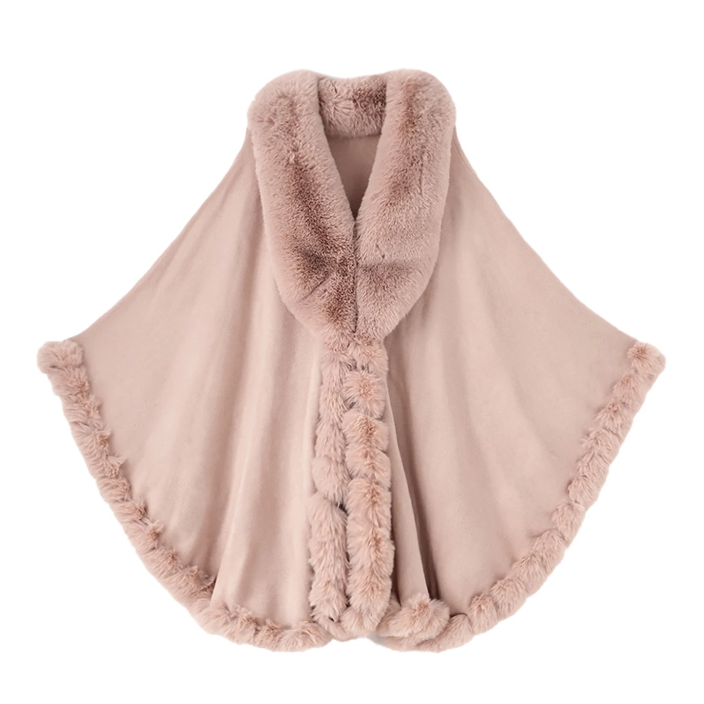 Women Faux Fur Neck Winter Poncho Overcoat Cape Thick White Black Warm Shawl Cloak Big Pendulum Cardigan Loose Coat