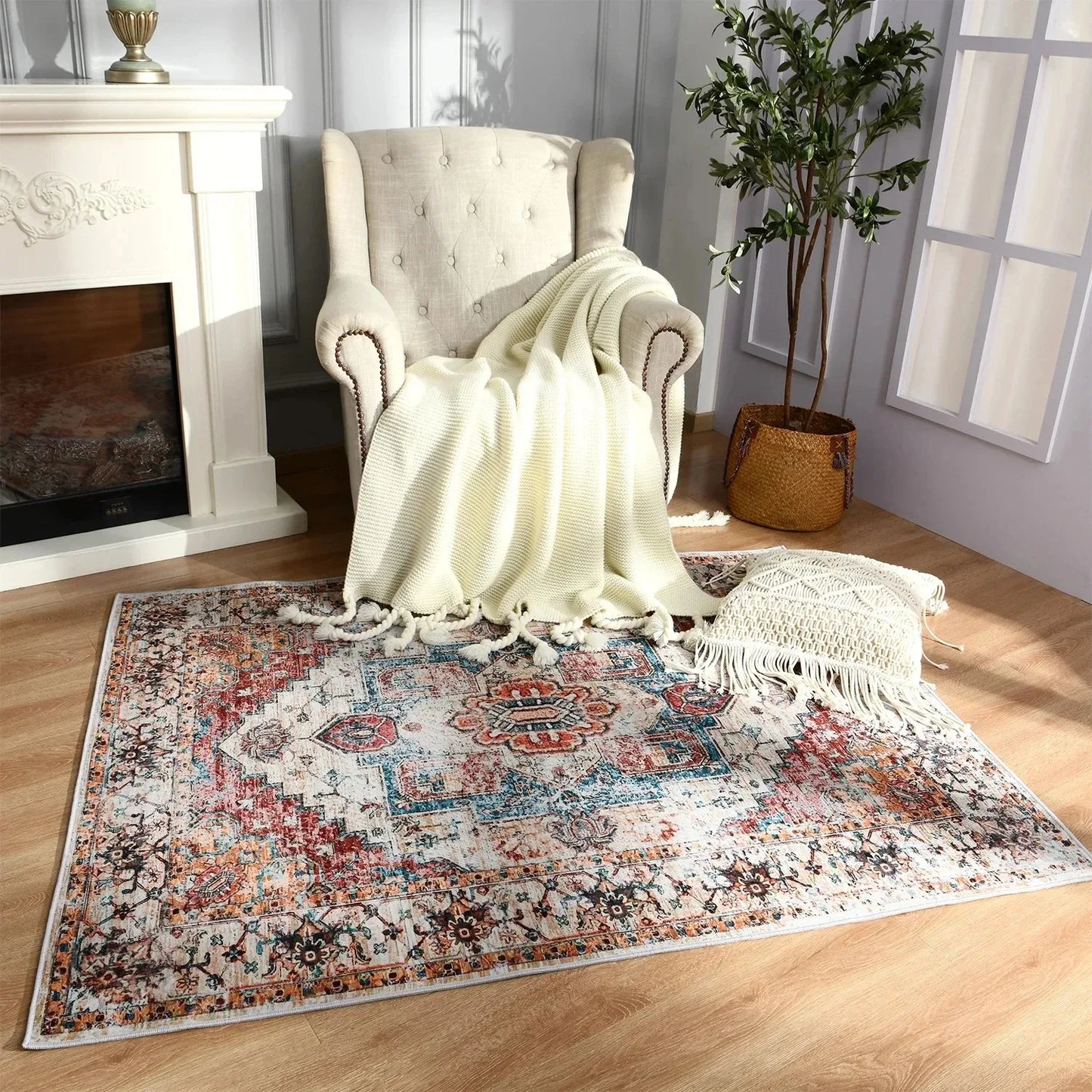 Turkish Persian Rug - Retro Ethnic Large Area Rug for Living Room and Bedroom Decor