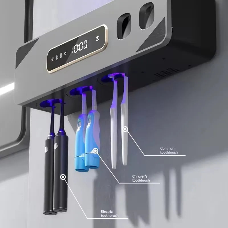 Smart UV Sanitizing Toothbrush Holder – Wall-Mounted Organizer with Automatic Toothpaste Dispenser, USB Charging, No-Drill Installation, Lithium Battery
