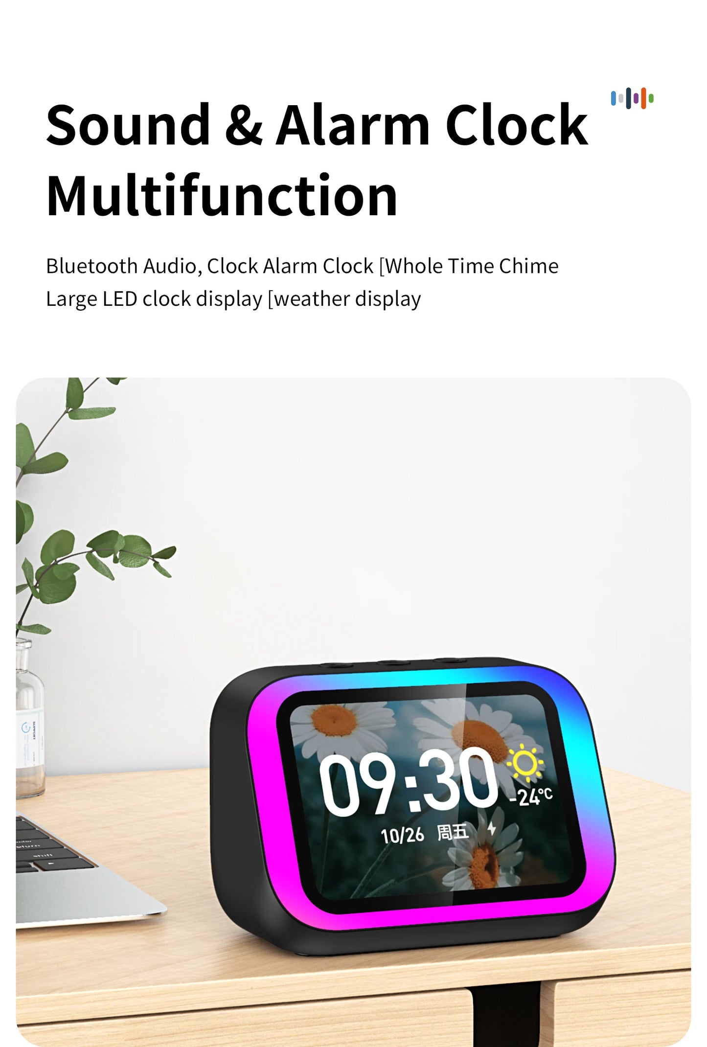 AI Smart Bluetooth 5.4 Touchscreen Speaker & Voice Assistant – Digital Album Alarm & HD Audio