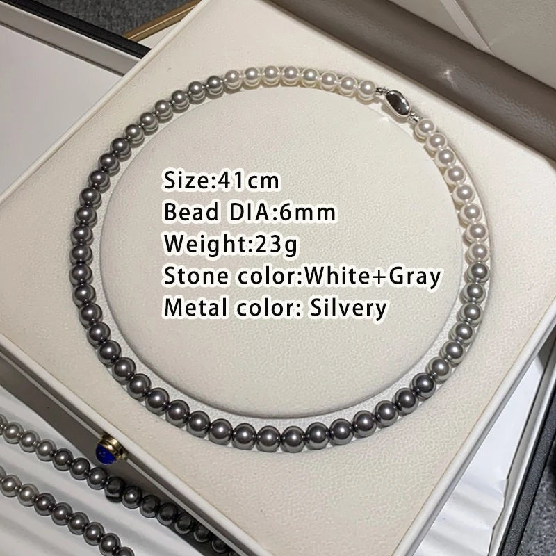 French elegant white gradient champagne pearl bead necklace for women's luxury accessories collarbone chain 2024 fashion jewelry
