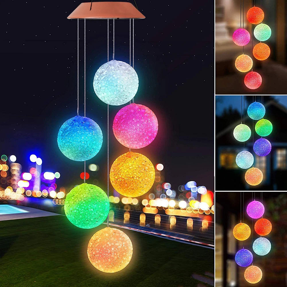 Solar Wind Chime Light - Color Changing LED Crystal Ball Hanging Lights for Garden Party Yard
