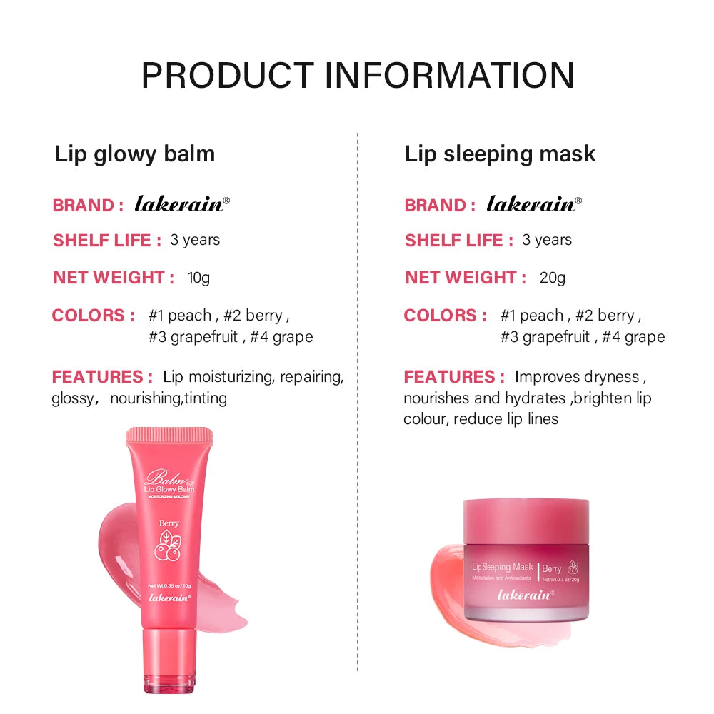 Lip Care Kit Moisturizing Lip Glowly Balm Sleeping Lip Mask Deep Hydrate Night Sleep Mask Reduce Lip Lines Remove Dead Skin