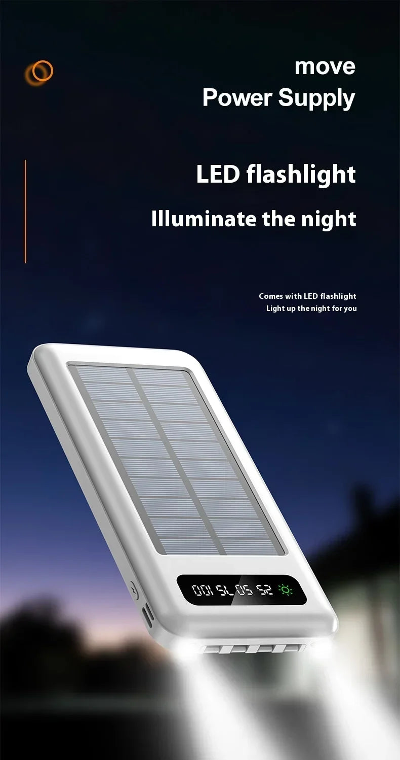 Solar Power Bank 20000mAh - Portable Fast Charging Outdoor Power Bank with Removable Cable