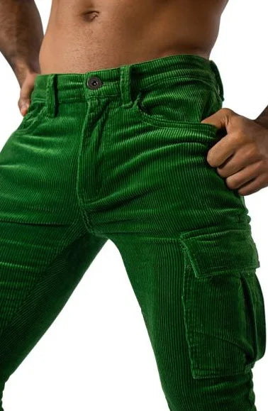 Men's Stretch Work Pants with Multiple Pockets Slim Fit Running Pants, Corduroy Casual Pants Breathable Street Style and Warm