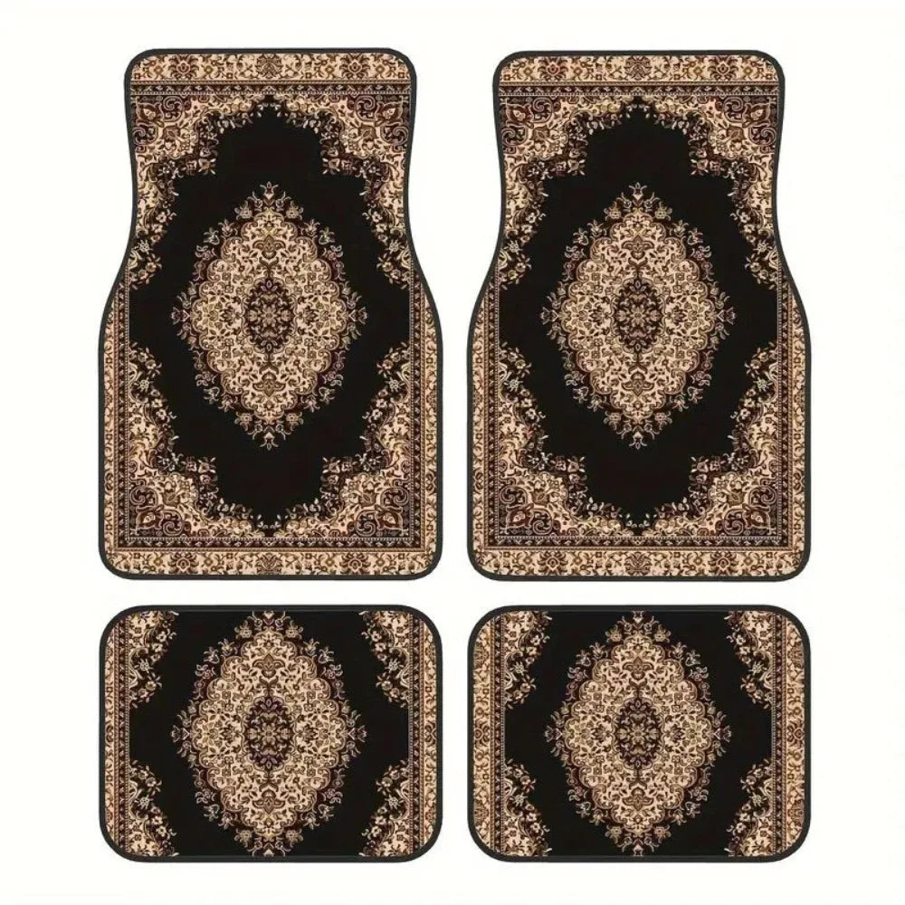 4Pcs Bohemian Car Floor Mats Rubber Back Heavy Duty Persian Carpet Car Decoration Dirty Resistant Car Floor Protector Rugs